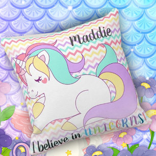 Custom Unicorn Rainbow Chevron Throw Pillow