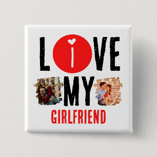 Custom Unique 2 photo Collage I Love My Girlfriend 15 Cm Square Badge