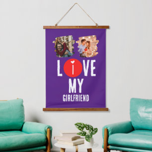 Custom Unique 2 photo Collage I Love My Girlfriend Hanging Tapestry