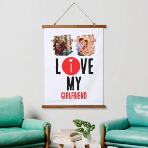 Custom Unique 2 photo Collage I Love My Girlfriend Hanging Tapestry