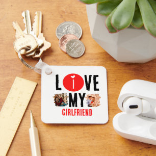 Custom Unique 2 photo Collage I Love My Girlfriend Key Ring