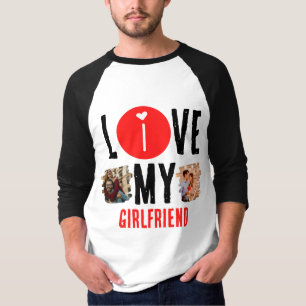 Custom Unique 2 photo Collage I Love My Girlfriend T-Shirt
