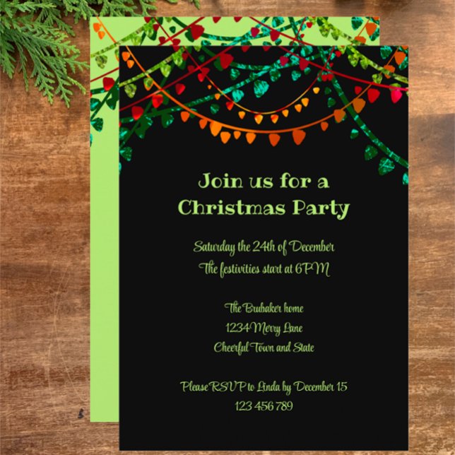 Custom Unique Colourful Fun Lights Christmas Party Invitation (Customize this unique Christmas party invitation with your own details for the perfect invitation.)