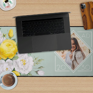 Custom Unique Graduate Photo Keepsake Floral Desk Mat
