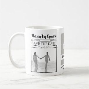 Custom Unique Minimalist Newspaper Save the Date Coffee Mug