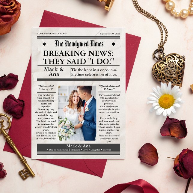 Custom Unique Newspaper Wedding Thank You Card  (Unique Newspaper  Wedding Thank You Card -  wedding Thank You Card )