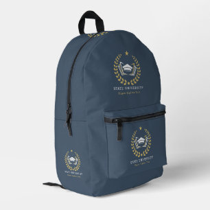 Custom University Logo blue-grey background Printed Backpack