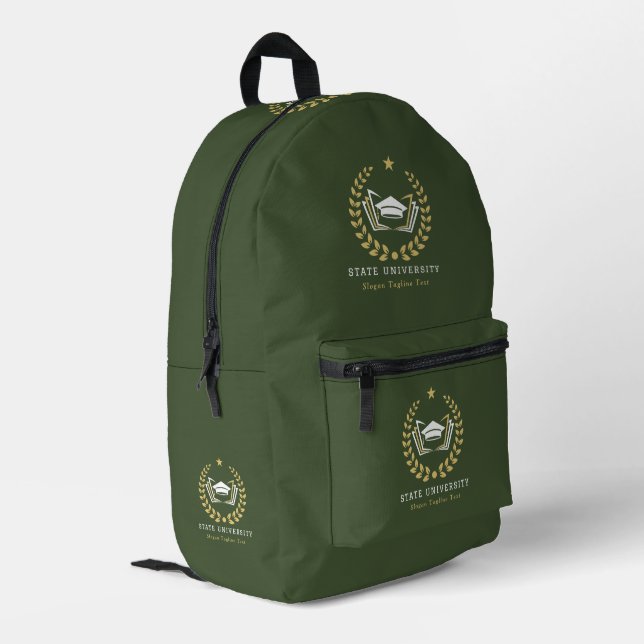 Custom University Logo Military Green Background Printed Backpack (Back Corner Left)