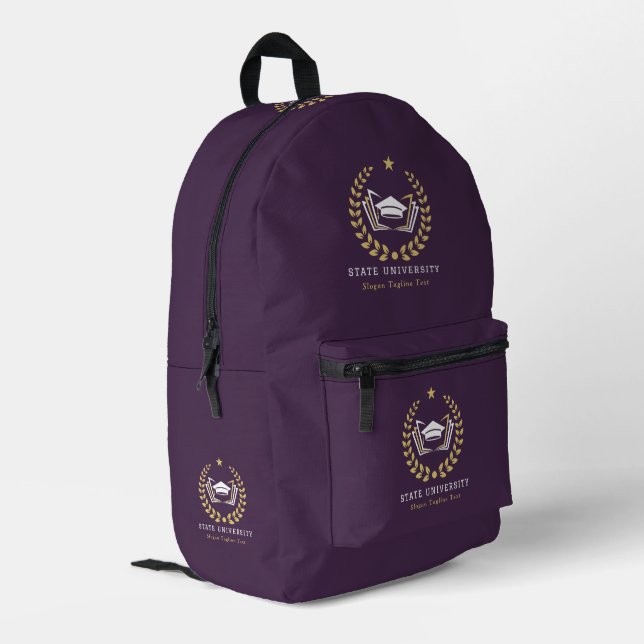 Custom University Logo Muted Purple Background Printed Backpack (Back Corner Left)