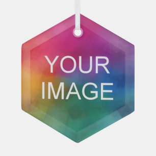 Custom Upload Your Image Photo or Logo Hexagon Glass Tree Decoration
