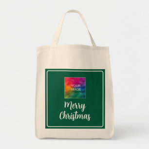 Custom Upload Your Photo or Logo Merry Christmas Tote Bag