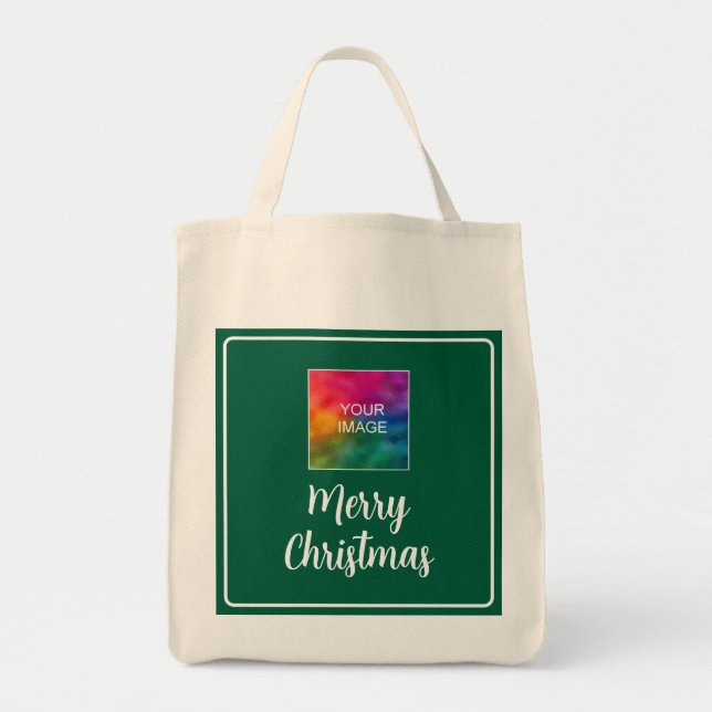 Custom Upload Your Photo or Logo Merry Christmas Tote Bag (Front)