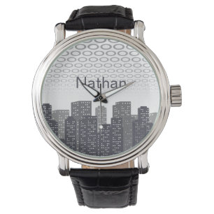 Custom Urban Cityscape Shades of Grey Personalised Watch