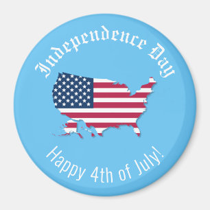 Custom US Map Flag Independence Day Happy July 4th Magnet