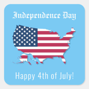 Custom US Map Flag Independence Day Happy July 4th Square Sticker
