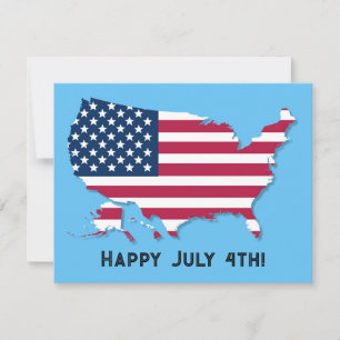 Custom US Map Flag Red White Blue Happy July 4th Holiday Card