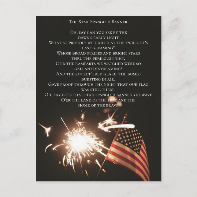 Custom USA Anthem Star Spangled Banner Lyrics Flag Postcard (Front)