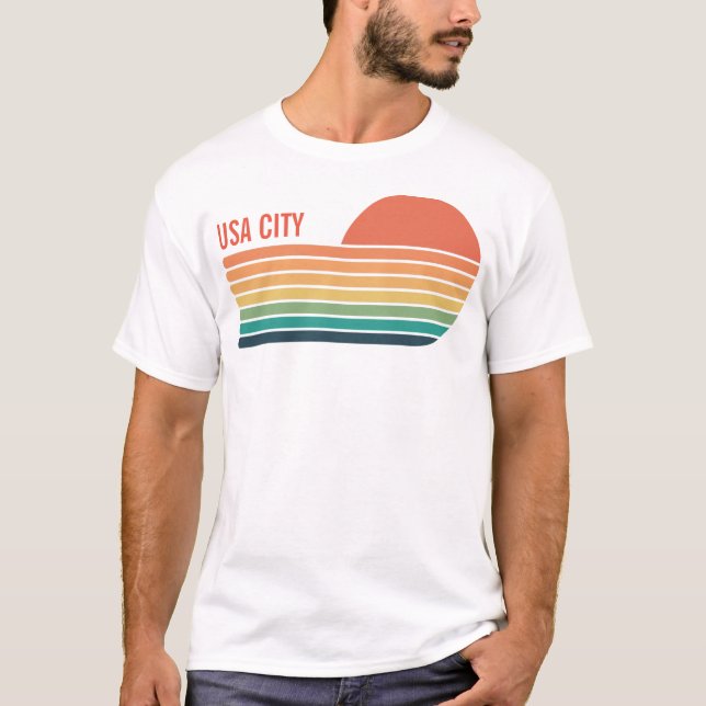 Custom USA City State Geography Retro Souvenir T-Shirt (Front)