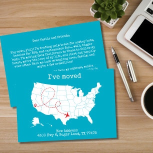 Custom USA Map Turquoise "I've Moved" Announcement