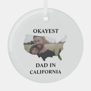 Custom USA photo Okayest dad Fathers day Glass Tree Decoration