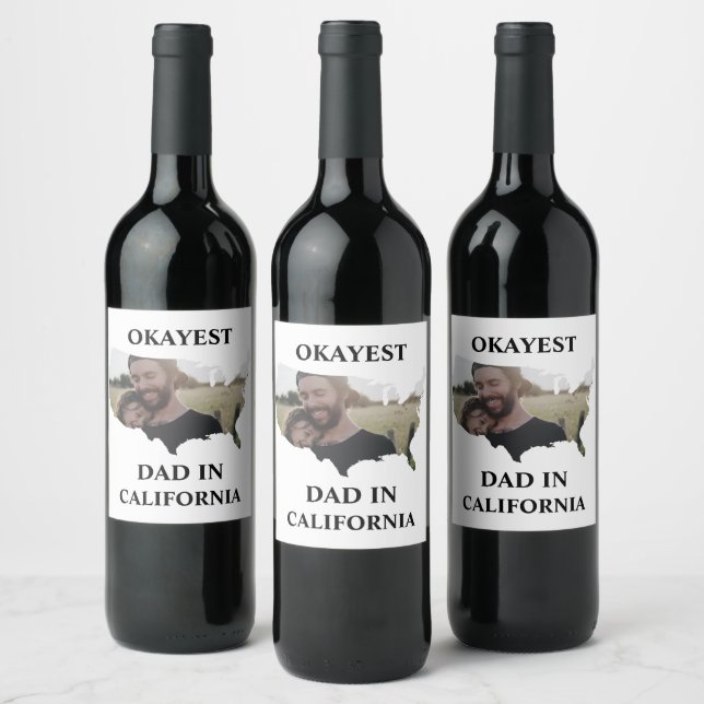 Custom USA photo Okayest dad Fathers day T-Shirt Wine Label (Bottles)