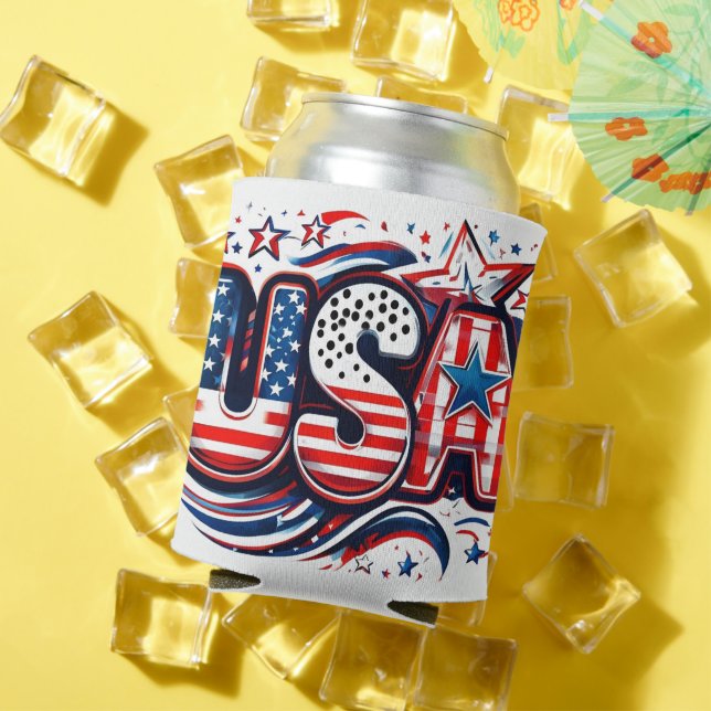  Custom USA Print - Retro American Flag Beer Can Cooler (In Situ Summer)