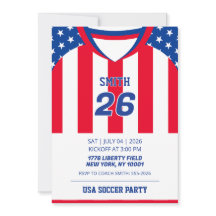 Custom USA Soccer Jersey Birthday Invitation