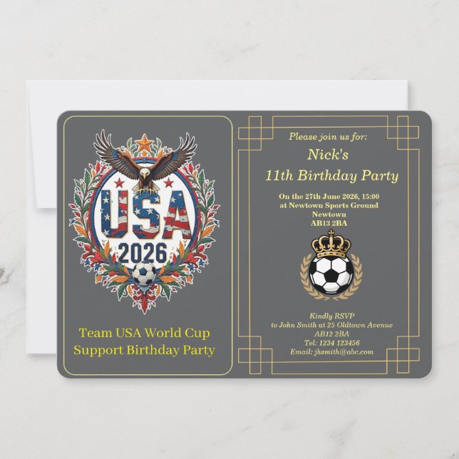 Custom USA Soccer Team Bald Eagle Birthday Invite (Front)