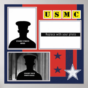 Custom USMC Stars Photo Collage Poster