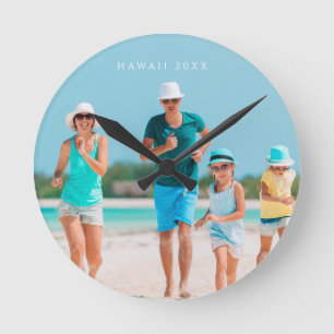 Custom Vacation Beach Family Photo Round Clock