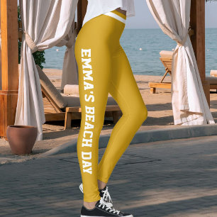 Custom Vacation Fun Classy Mustard Gold Striped Leggings