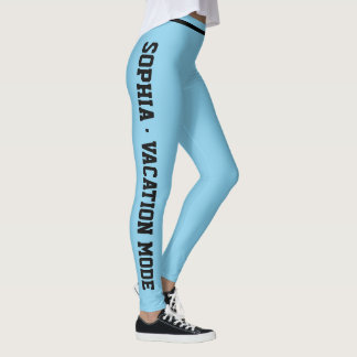Custom Vacation Fun Classy Sky Blue Black Striped Leggings