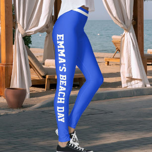 Custom Vacation Fun Electric Sapphire Blue Striped Leggings