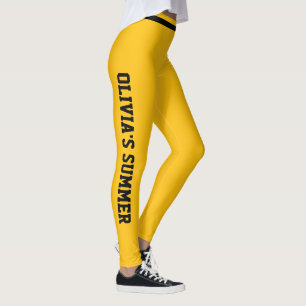 Custom Vacation Fun Sunshine Yellow Black Striped Leggings