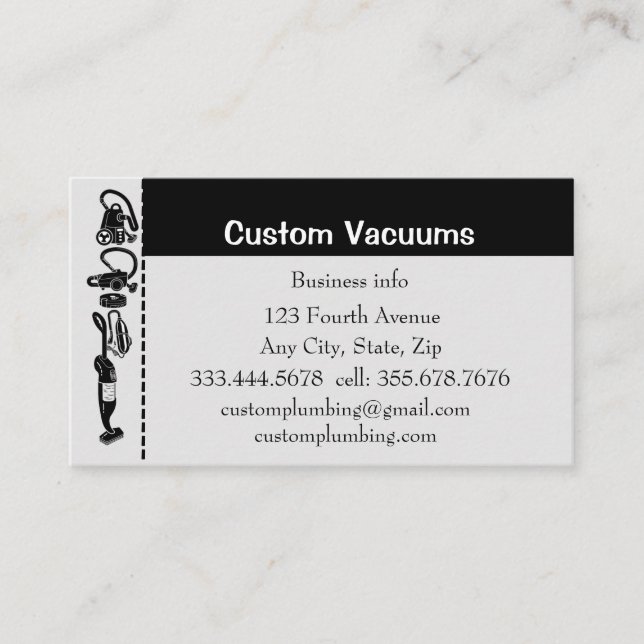 Custom Vacuum Repair Sales Maintenance Business Ca Business Card (Front)