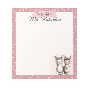 Custom Valentine Notepad Cute Pink Llama & Hearts