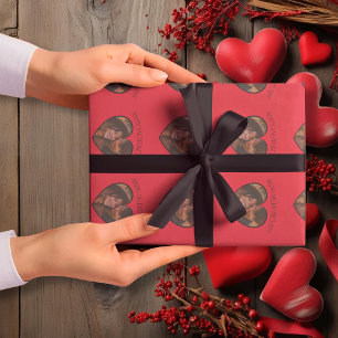Custom Valentine’s Red Background with Heart-Shape Wrapping Paper