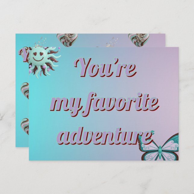 Custom  Valentine's Card | Turquoise and Purple (Front/Back)