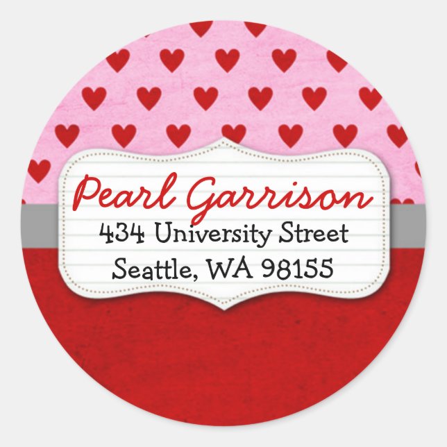Custom Valentine's Day Circle Return Address Classic Round Sticker (Front)