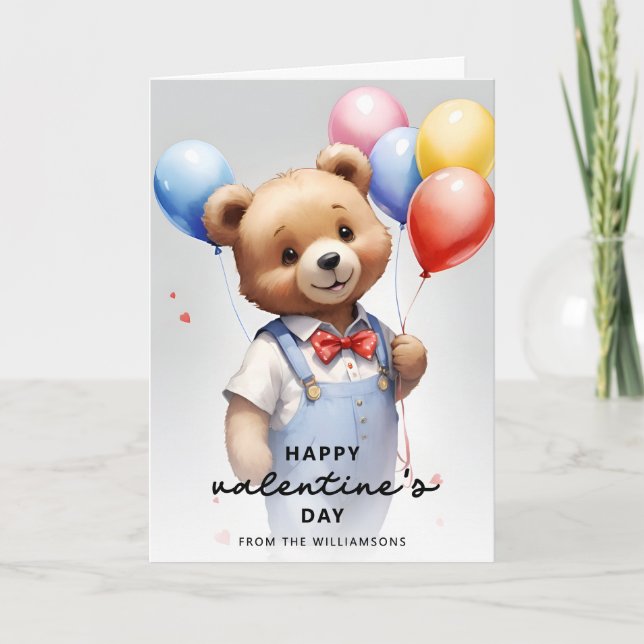 Custom Valentine's Day Cute Bear With Balloon Card (Front)