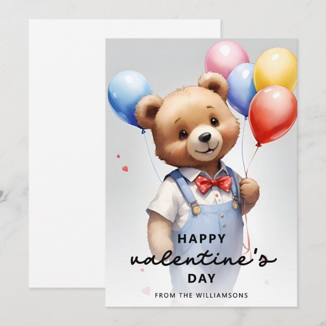 Custom Valentine's Day Cute Watercolor Bear Holiday Card (Front/Back)