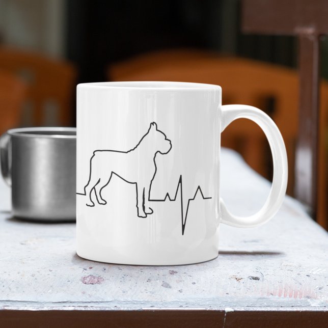 Custom Valentine's Day Heartbeat Cute Boxer Dog Coffee Mug (Creator Uploaded)