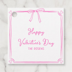 Custom Valentine's Day Party Cute Pink Bow Hearts Favour Tags
