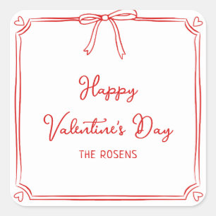 Custom Valentine's Day Party Cute Red Bow Hearts Square Sticker