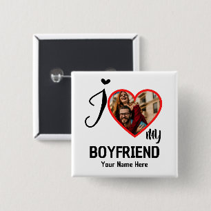 Custom Valentines Heart Photo I Love My Boyfriend 15 Cm Square Badge