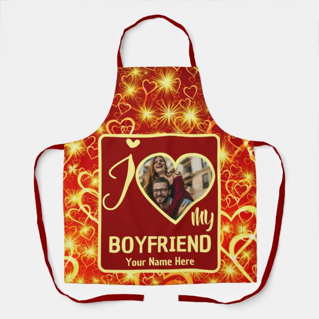 Custom Valentines Heart Photo I Love My Boyfriend Apron (Front)