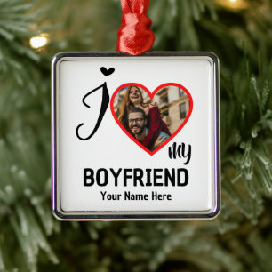 Custom Valentines Heart Photo I Love My Boyfriend Metal Tree Decoration