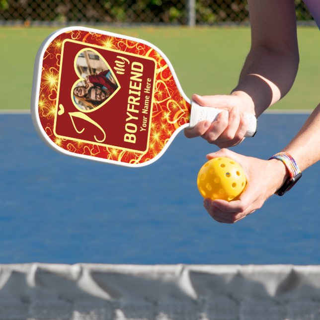 Custom Valentines Heart Photo I Love My Boyfriend Pickleball Paddle (Insitu)