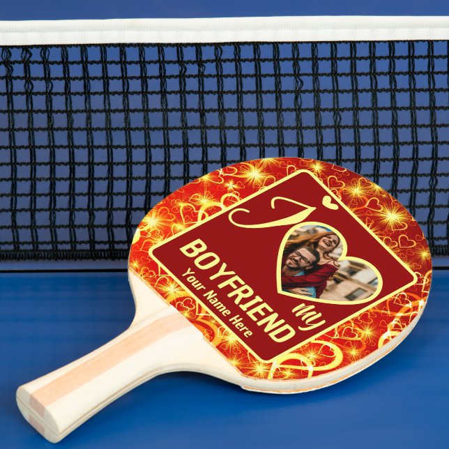 Custom Valentines Heart Photo I Love My Boyfriend Ping Pong Paddle (Insitu)