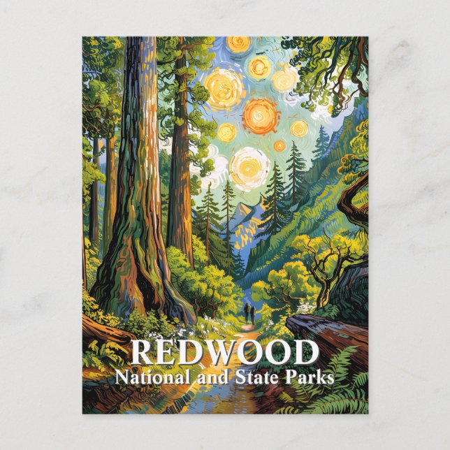 Custom Van Gogh Redwood National Park Hiking Trail Postcard (Front)
